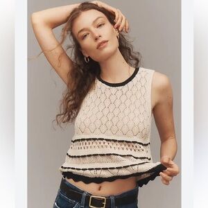 Ellen Tracy Crew Neck Scallop Trim Sweater Tank